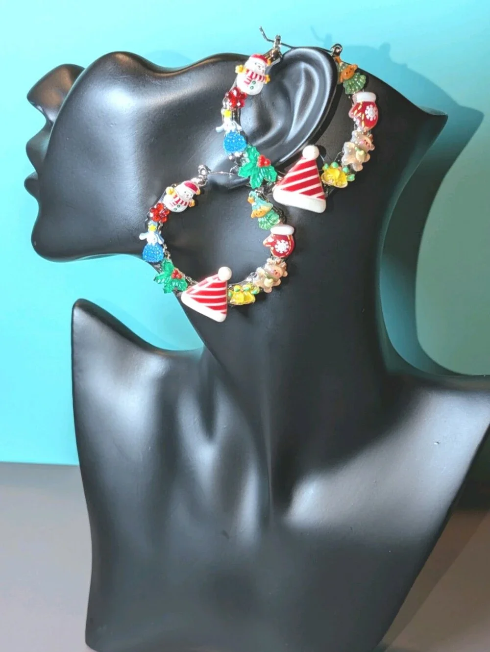 Hand Crafted Festive Red & Multicolor Holiday Hoop Earrings For Women And Girls